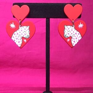 NWOT Matte Red Leopard Heart Earrings